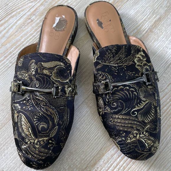 Franco Sarto Black and Gold Mules - Picture 2 of 6